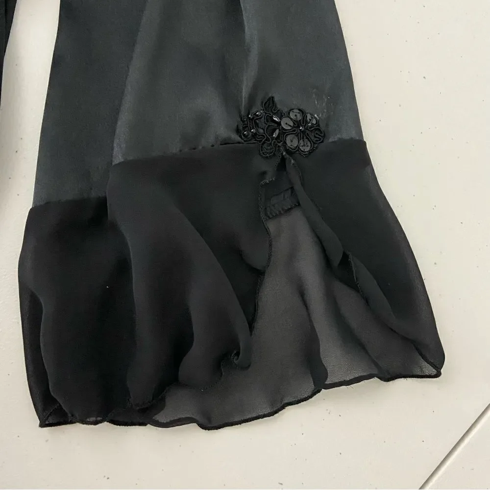 Vintage California Dynasty Womens Black Satin Maxi Robe Fairy  Whimsigoth‎ M - Picture 13 of 16